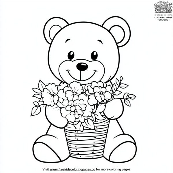 Teddy bear and flower basket coloring pages