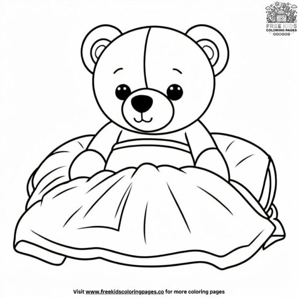 Teddy bear in a bed coloring pages