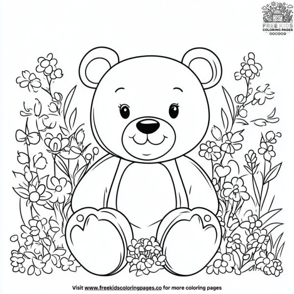 Teddy bear in the garden coloring pages