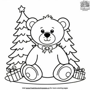 Teddy Bear with Christmas Tree Coloring Pages