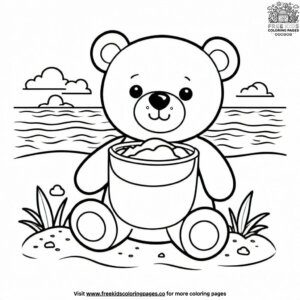 Teddy Bear with a Bucket of Sand Coloring Pages