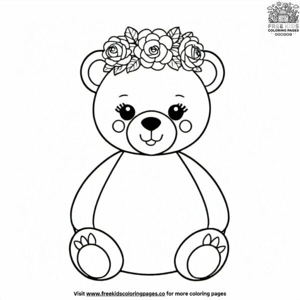 Teddy bear with a flower crown coloring pages