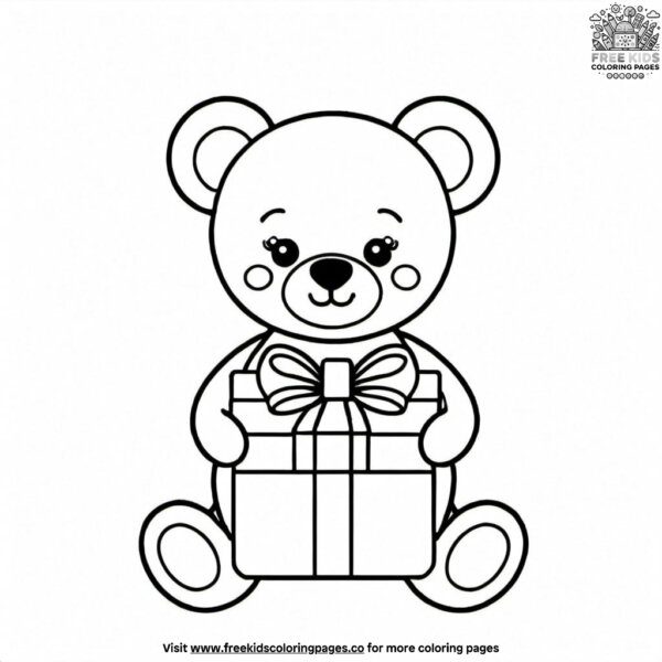 Teddy bear with a present coloring pages