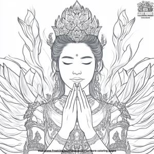 Thai Princess with a Lotus Flower Coloring Pages