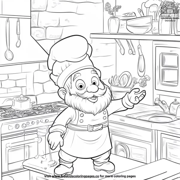 The gnome chef’s kitchen coloring pages