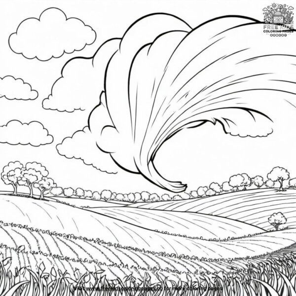 Tornado spinning in the field coloring pages