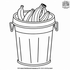 Trash can with a banana peel coloring pages