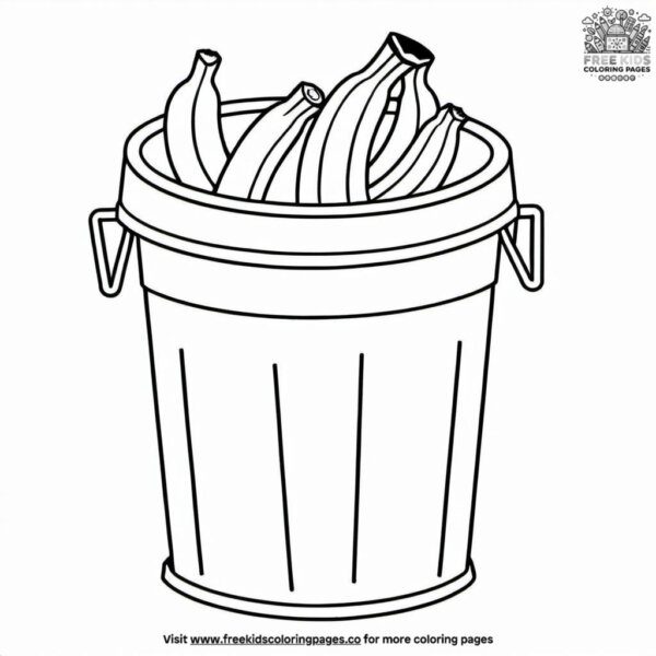 Trash can with a banana peel coloring pages