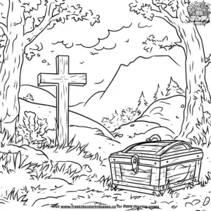 Treasure Chest and Cross Coloring Pages