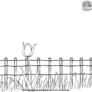 Tulip Against a Fence Coloring Pages