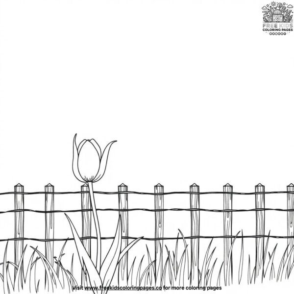 Tulip against a fence coloring pages