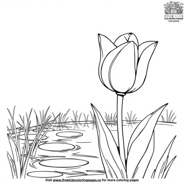 Tulip near a pond coloring pages