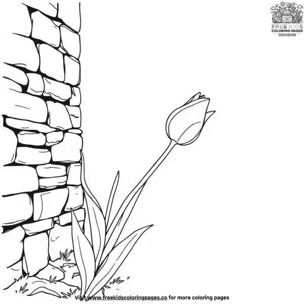 Tulip next to a stone wall coloring pages