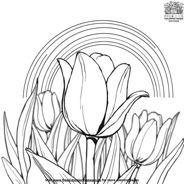 Tulip under a rainbow coloring pages