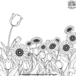 Tulip and Sunflowers in the Garden Coloring Pages