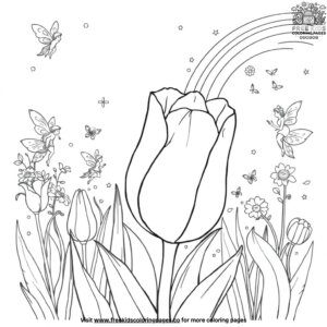 Tulip in a Fairy Garden Coloring Pages