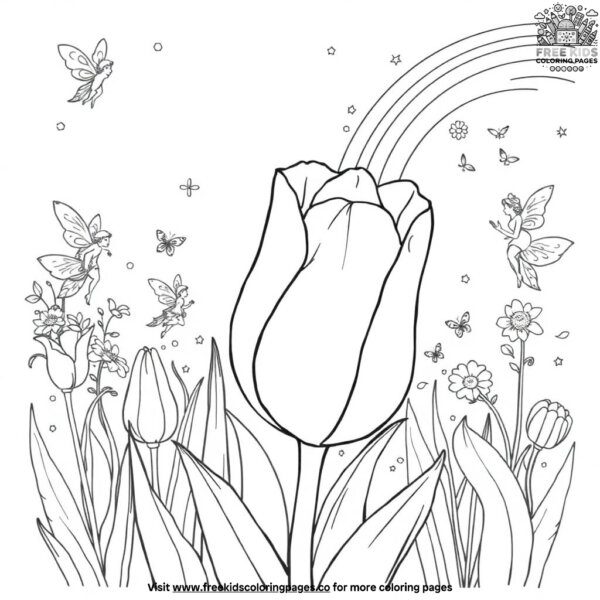 Tulip in a fairy garden coloring pages