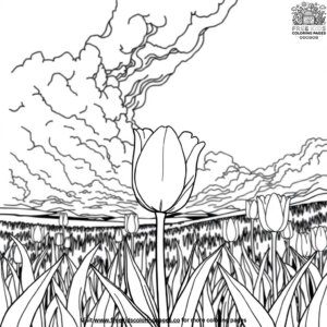 Tulip in a Meadow Coloring Pages