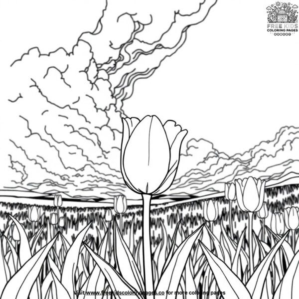 Tulip in a meadow coloring pages