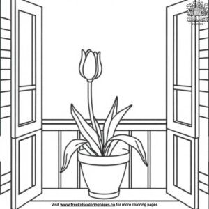 Tulip in a Pot on the Balcony Coloring Pages