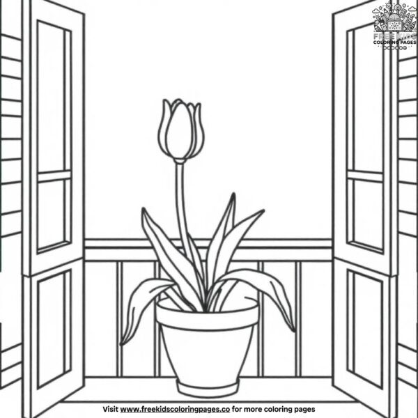 Tulip in a pot on the balcony coloring pages