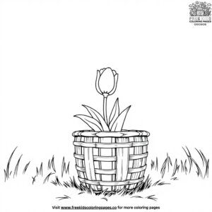 Tulip in a Wooden Basket Coloring Pages