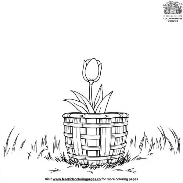 Tulip in a wooden basket coloring pages