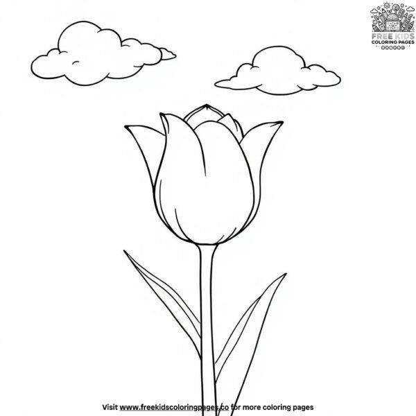 Tulip with soft clouds above coloring pages