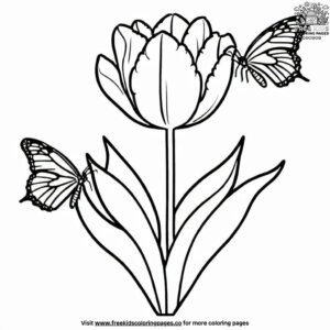 Tulip with a Butterfly Coloring Pages