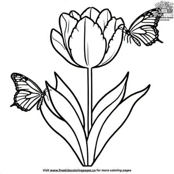 Tulip with a butterfly coloring pages