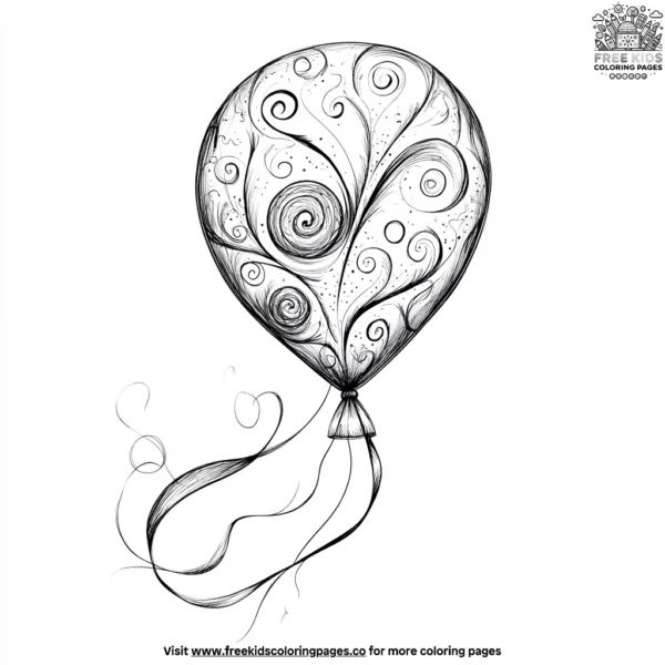 Twirling balloon zentangle coloring pages