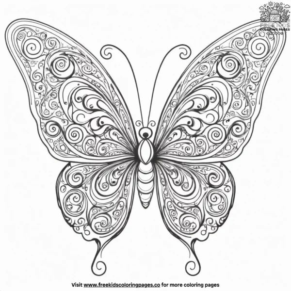 Twisted butterfly zentangle coloring pages