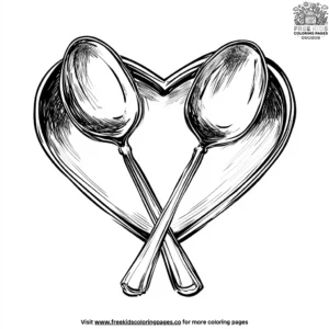 Two Spoons in a Heart Shaped Bowl Coloring Pages