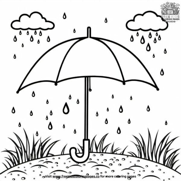 Umbrella in the rain coloring pages