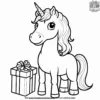 Unicorn And A Gift Box Coloring Pages