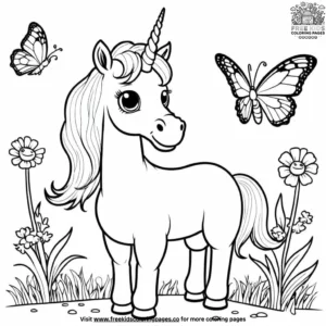 Unicorn and butterfly coloring pages