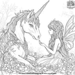 Unicorn and fairy coloring pages