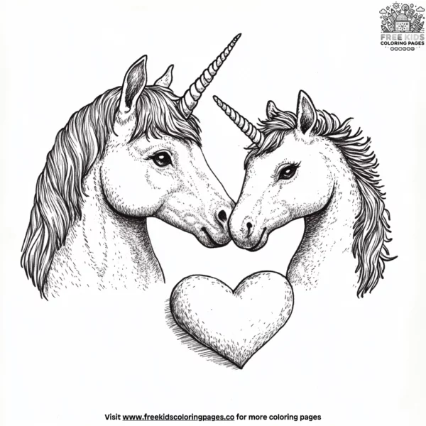 Unicorn and heart shape coloring pages