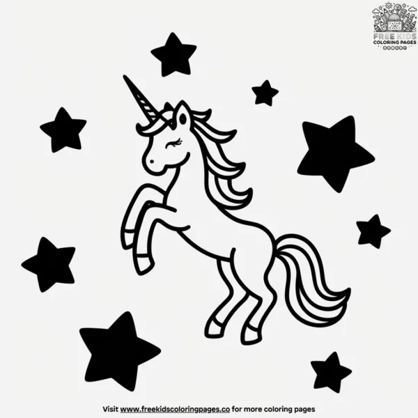 Unicorn and stars coloring pages