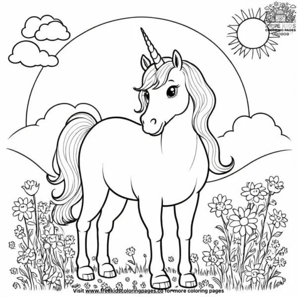 Unicorn and sun coloring pages