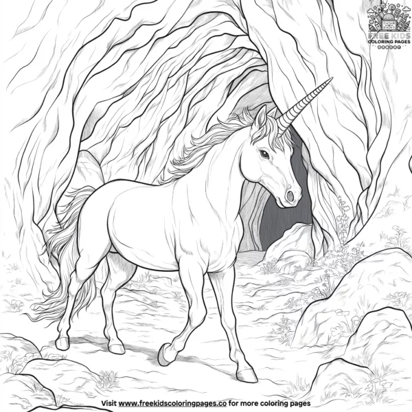 Unicorn in a cave coloring pages