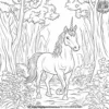 Unicorn In A Forest Coloring Pages