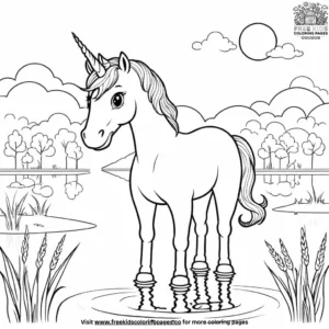 Unicorn in a lake coloring pages