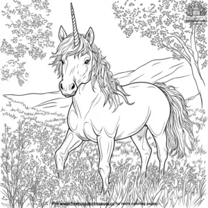 Unicorn In A Meadow Coloring Pages