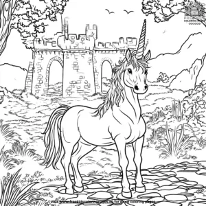 Unicorn in a tower coloring pages