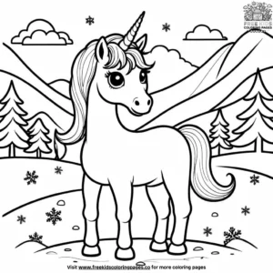 Unicorn in snow coloring pages