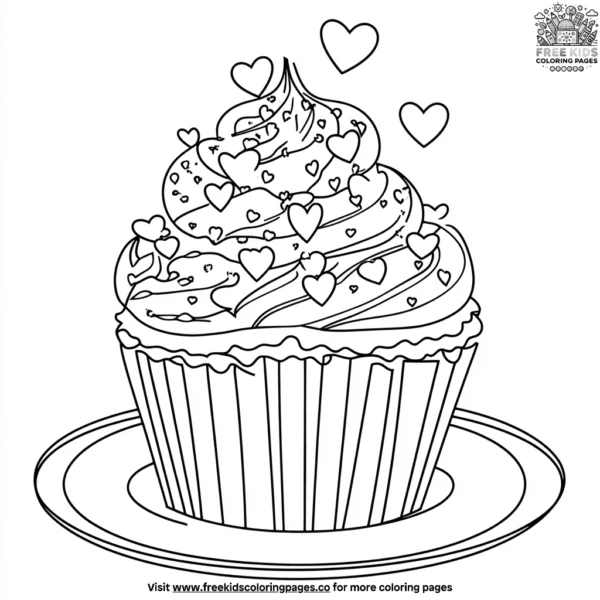 Valentine’s cupcake coloring pages