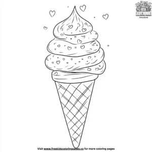 Valentine's Day Ice Cream Cone Coloring Pages