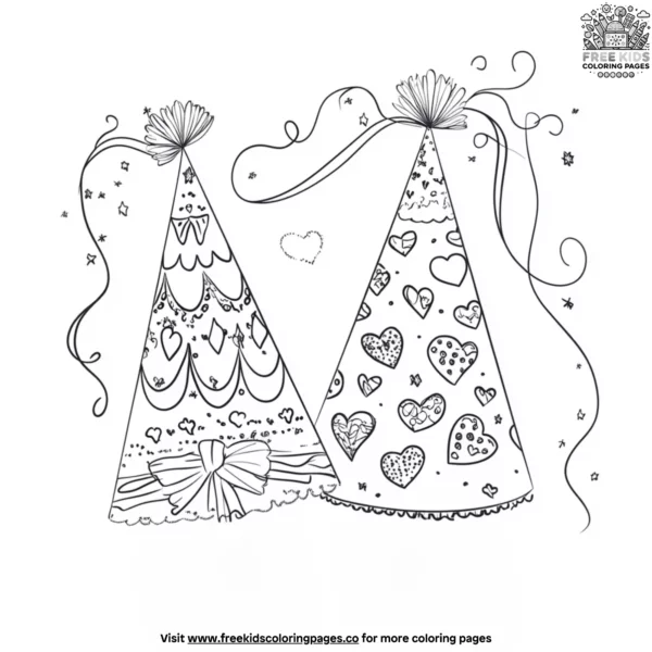 Valentine’s day party hats coloring pages