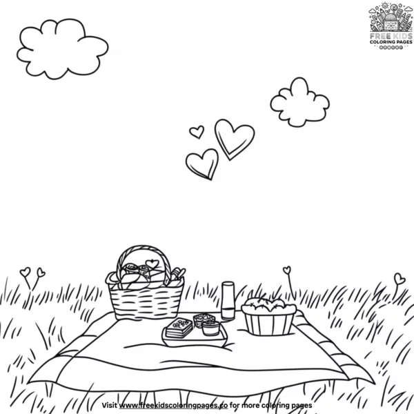 Valentine’s day picnic coloring pages